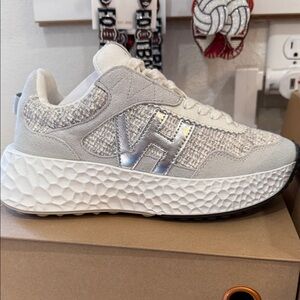 Vintage Havana Women's Cream and Silver Sneakers